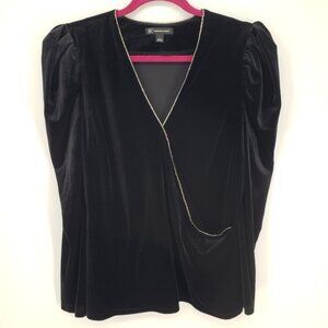 3/$25 INC International Concepts Rhinestone Trim Velvet Top L Long Puff Sleeves